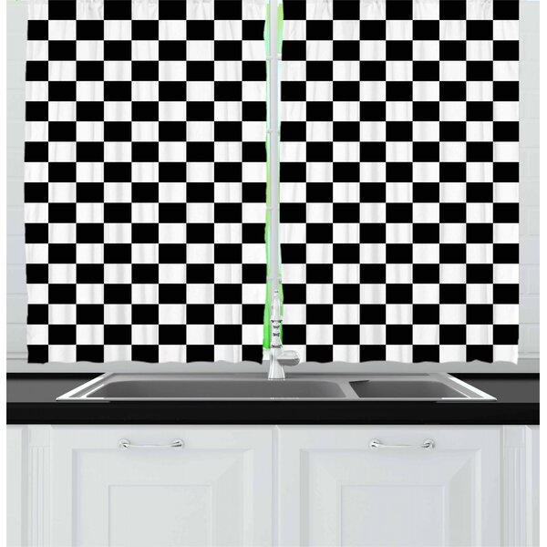 Checkered Tailored 55'' W Kitchen Curtain In 